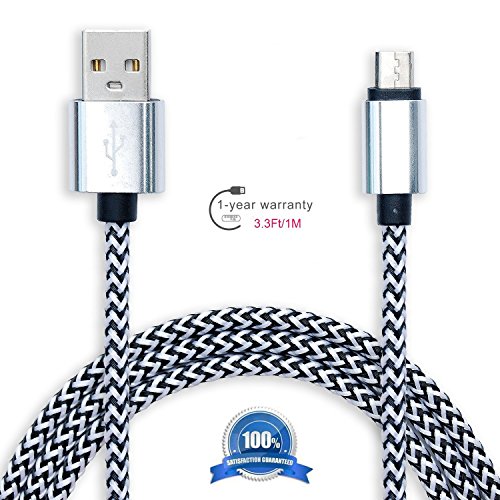 Micro USB Android Charger Cord,Hankuke Multi length and color Sturdy Nylon Fabric Braided High Speed Data Sync USB Fast Charging Cable For Android Phones (1m white)