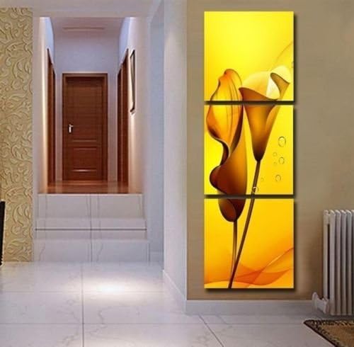 100% Hand Painted Canvas Oil Painting, Modern Decorative Yellow Lily Vertical Abstract Wall Art for Home Deco Oil Painting