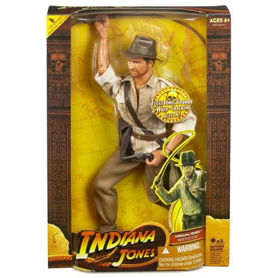 51WW3W6vH4L Indiana Jones Raiders of the Lost Ark 12 Inch Tall Action Figure with Electronic Sounds and Whip Cracking Action   Indiana Jones with Shirt, Pants, Pair of Boots, Hat, Belt, Messenger Bag, Holster with Removable Pistol and 16 Inch Whip