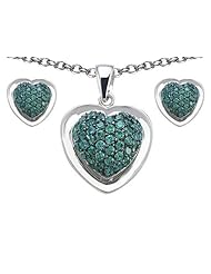 Original Star K (tm) Simulated Emerald Heart Shape Love Pendant Box Set with matching earrings in 925 Sterling Silver