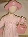 Eb82p, Hand Crocheted Pink Gimp Basket and Hat Trimmed with Carnations