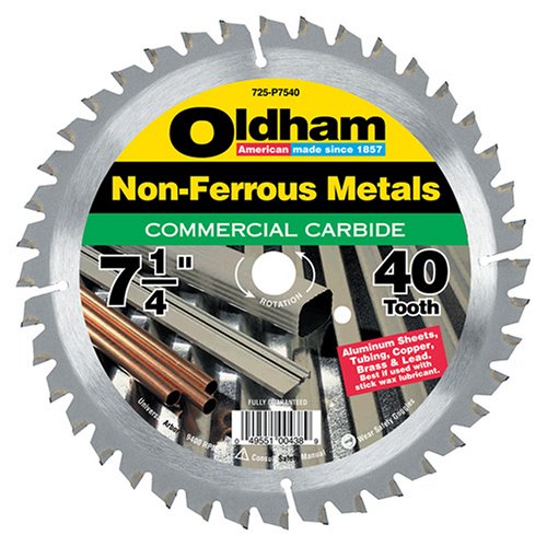 Oldham 725P7540 Commercial 7-1/4-Inch 40 Tooth TCG Non-Ferrous Metal Cutting Saw Blade with 5/8-Inch and Diamond Knockout Arbor