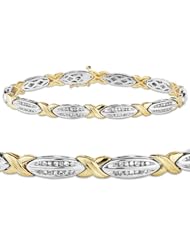 Two-Tone Sterling Silver 1.00 ctw Diamond Oval Station X-Link Bracelet