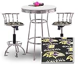 Chrome Bar Table & 2 Chrome Adjustable 24"-29" Baltimore Ravens Fabric Seat ....
