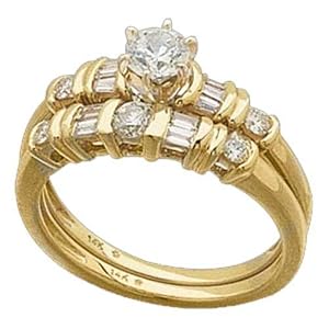 14K Yellow Gold Diamond Wedding Ring Set (Center stone is not included)