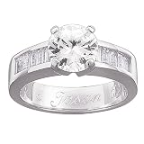 Personalized Sterling Silver Round CZ Engraved Engagement Ring