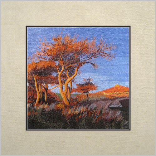 Susho, King Silk Art 100% Handmade Suzhou Silk Embroidery - Desert Trees - White Mat, No Frame 37176W