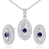 Vibrant 0.75 carat Round Shape Created Blue Sapphire Pendant Earrings Set in Sterling Silver