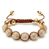 Bracelet Pave Mens Ladies Unisex Hip Hop Style 13 mm Eleven Gold Yellow Disco Ball Faceted Bead Unisex Adjustable Reversible