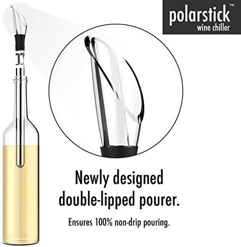 POLARSTICK Wine Chiller, Pourer and Aerator - Stainless Steel - Single Bottle Cooler Stick - Iceless - Keeps Your Red and White Wine Chilled At the Perfect Drinking Temperature.