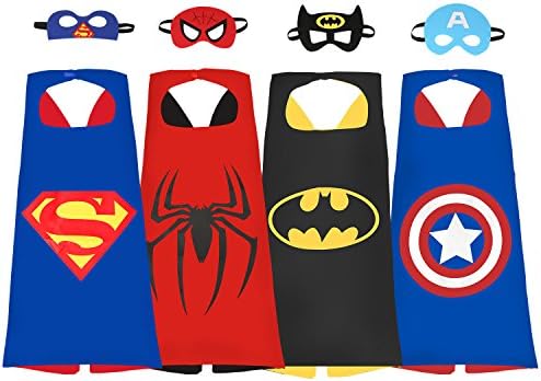 DESIDERIO Superhero Dress Up Costumes Set 4 Satin Capes with Masks For Kids Party