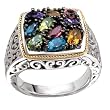 925 Silver & Multi-Stone Square Cluster Ring with 18k Gold Accents- Sizes 6-8