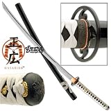 Etched Hand Forged Katana Sword White Leather Handle