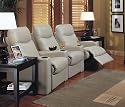 Taupe leather match 3 recliner theatre seating unit with built in cup holders