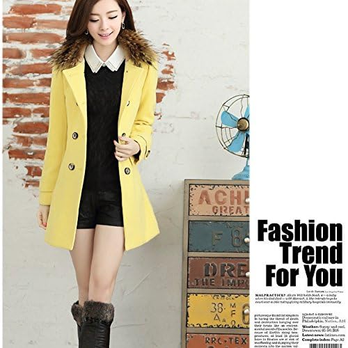 LOCOMO Women Wool Duffle Puff Shoulder Faux Fur Collar Pea Coat FFJ012YELM