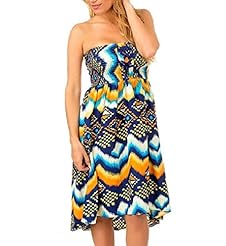 Strapless Chevron Print Rayon/Spandex Shirred Lace  Dress