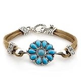 Leather and Turquoise Stones Bracelet with Toggle Clasp