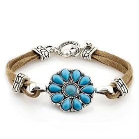 Leather and Turquoise Stones Bracelet with Toggle Clasp