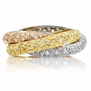 Celebrity Style Pave Tri-Color Rolling Ring