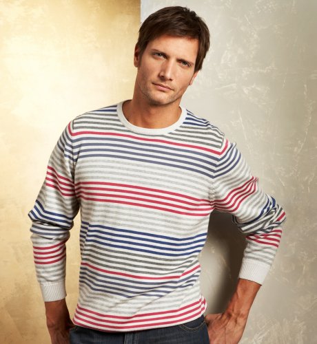 Autograph Pure Cotton Striped Crew Neck Jumper