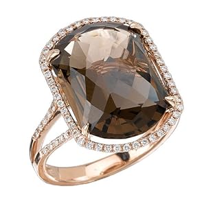 Tivolia Collection Fancy Cushion Smoky Quartz and Diamond 14K Rose Gold Ring