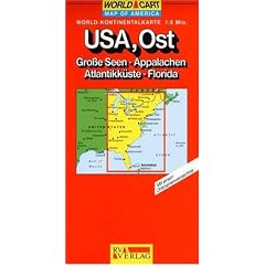 RV World-Kontinentalkarte 1:2 Mio. USA, Ost - Gro�e Seen, Appalachen, Atlantikk�ste, Florida