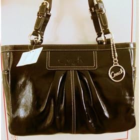 Coach Handbag - Black Patent Leather East West Gallery Tote Bag 13761 -