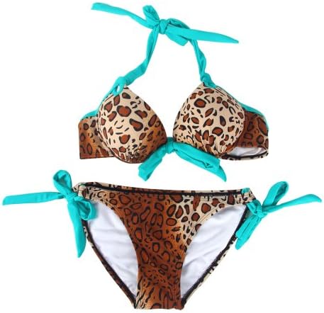 Egelbel Women Sexy Leopard Push Up Padded Bra Bikini Set Swimwear