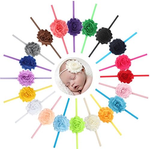 FoYy 20pcs baby headband flash flower elastic fine with shabby model flower