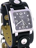 PHILIP PERSIO LEATHER BIKER CUFF MEN GRAY SQUARE WATCH
