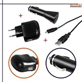 3in1 Schnellader Zubehör Set 1,0 Ampere für Blackberry Bold 9700 - (KFZ-Ladekabel, Synchronisation-/Ladekabel, USB-Netzteil) schwarz
