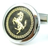 Baracca Ferrari Round Carbon Fiber Background Gold Horse Cufflinks Cuff Links