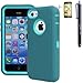 Heavy Duty High Impact Shockproof Dirtproof Hard + Soft Defender Case Cover for Apple iPhone 5c + Stylus + Screen Protector - Teal & Blue