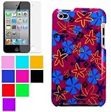 Fashion Design Cover for iPod touch 4th gen for New Ipod Touch 4th Generation with Camera Suitable for 8G 32G 64G + New Ipod Touch 4G Clear Screen Protector , Red Flower