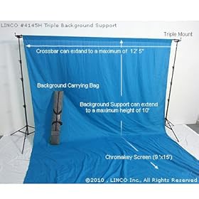 Linco Photography 10' X 12' Chromakey Blue Muslin Backdrops with Background Support System Background Stand and Carry Bag + a Pair of Triple Mount 3 Year Warranty