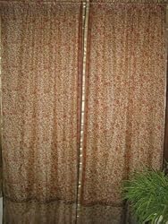 Silk Sari Window Panels 2 RED Rust Floral Printed Drapes Curtains 84 Inch
