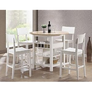 5pcs White and Natural Counter Height Dining Table and Bar Stools Set by ACME
