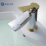 AZOS 洗面器の蛇口 黄銅製 銀色 単穴 台付 冷熱混合水栓 MPDKZ142G
