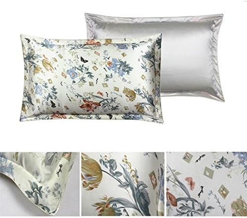 Flowers-white, 100% Pure 25mm Mulberry Silk Facial & Hair Beauty Pillowcase, Standard/Queen Size£¬ one pillowcase included only