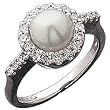 14Kt White Gold Chic Monarchy Cultured White Pearl and Diamond Ring