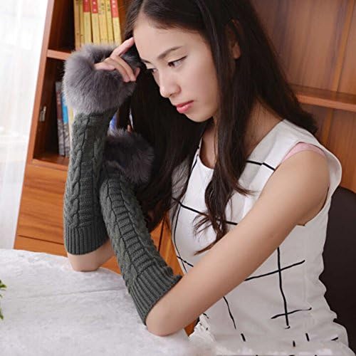 Women Long Section 35cm Thickening Winter Hand Warmer Long Gloves-Darkgray