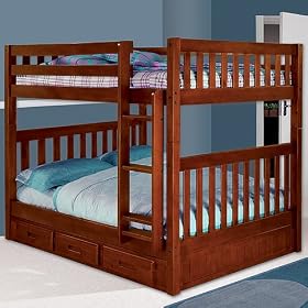 Merlot Full Full Mission Bunk with 3 Drawers, Desk Hutch and Chair