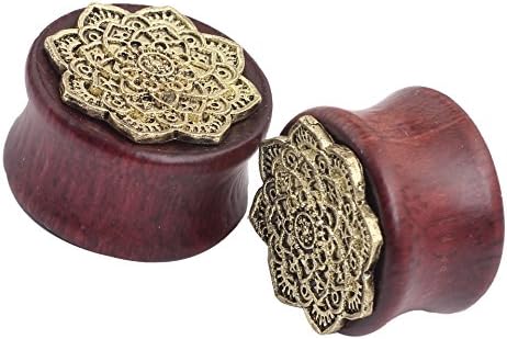 Bnifey Piercing Pair Wood Ear Plugs Bronze Flower Flesh Tunnels 8MM