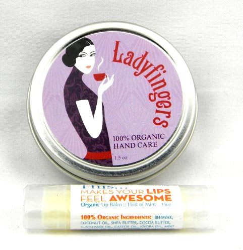 This Naturally Organic Lip Balm and Organic Ladyfingers Salve Tin Skin Care Set Handmade in USA All Natural