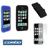 Durable Flexible Soft Black + Blue Silicone Skin Case + Premium Reusable LCD Screen Protector + Armband for Apple Iphone 1st Gen (NOT for iPhone 3G) Smartphone 1st Generation