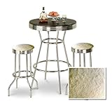 Chrome Bar Table & 2 Chrome Finish Lamb Wool Faux Fur Fabric Seat Barstools ....