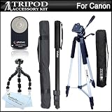 Triple Tripod Kit + Wireless Shutter Release Remote Control For Canon EOS Rebel T3i, T2i, T1i, XT, Xti, 5D, 7D DSLR (Canon RC-5 & RC-6 Replacement) Includes 57" Full Tripod + 67" Monopod + 10" Flexible Tripod + Wireless Shutter Release + MicroFiber Cloth