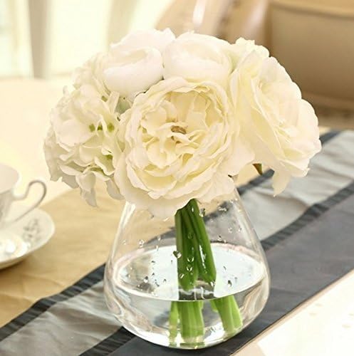 LA O'NA 1 Bouquet Artificial Silk Flowers for Home Decor, Bride Holding Flowers Roses Peony Hydrangeas Bridesmaid Wedding Decor Color White by WLKQ