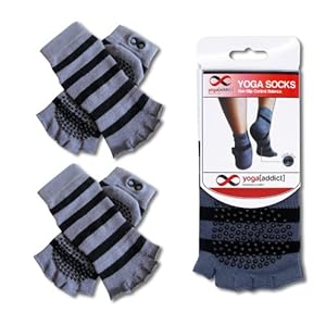 Yoga Toeless Socks (Black with Grey Stripes), 2 Pairs Value Pack Set, For Any Type of Yoga Styles and Pilates, Size S/M, Premium Quality by YogaAddict