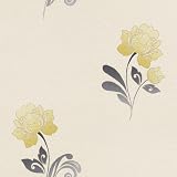 Rasch 203202 Papiertapete Blumen als Panel beige-gelb